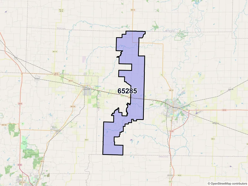 Map of ZIP Code 65285 — Thompson, MO