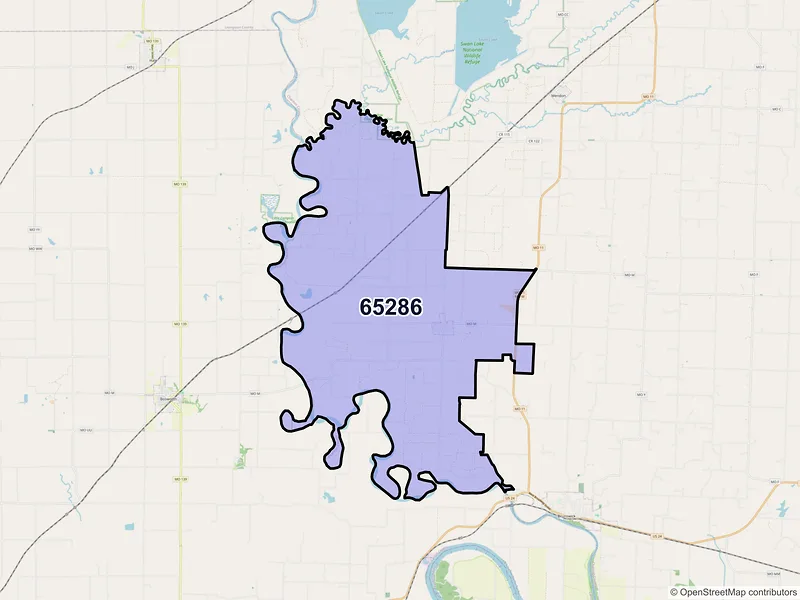 Map of ZIP Code 65286 — Triplett, MO