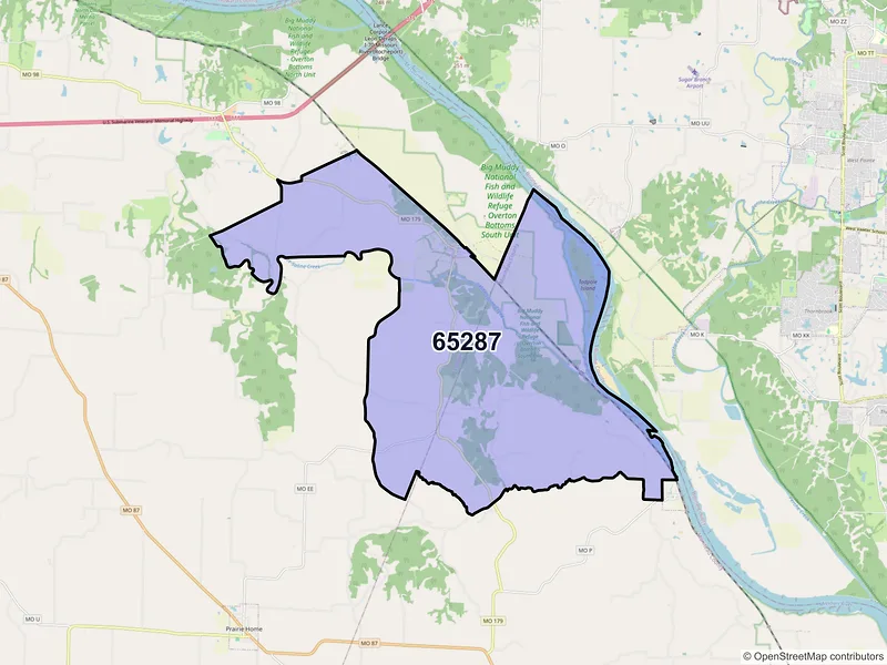 Map of ZIP Code 65287 — Wooldridge, MO