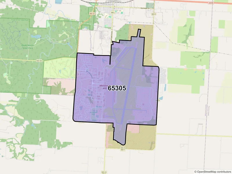 Map of ZIP Code 65305 — Whiteman Air Force Base, MO