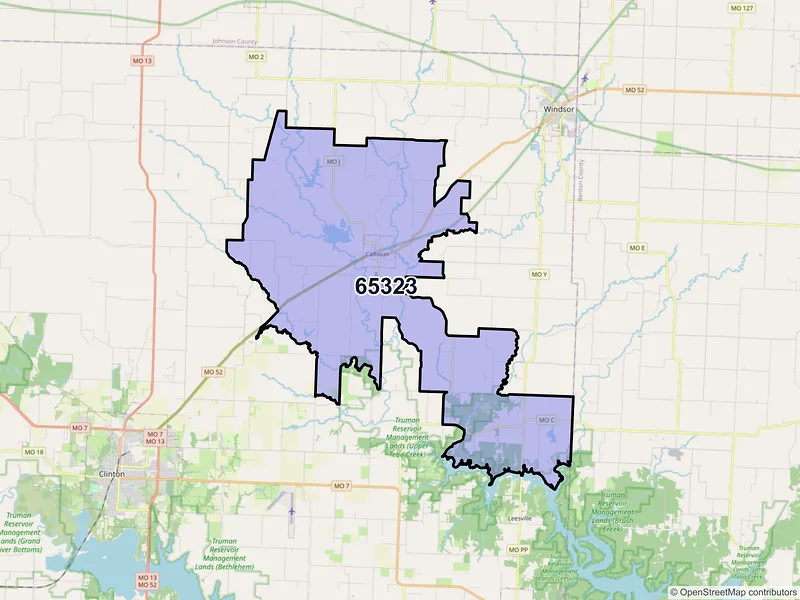 Map of ZIP Code 65323 — Calhoun, MO