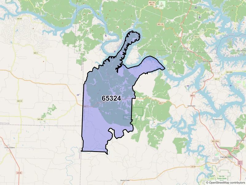 Map of ZIP Code 65324 — Climax Springs, MO