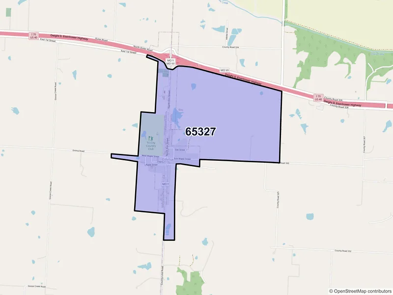 Map of Emma, Missouri and ZIP codes