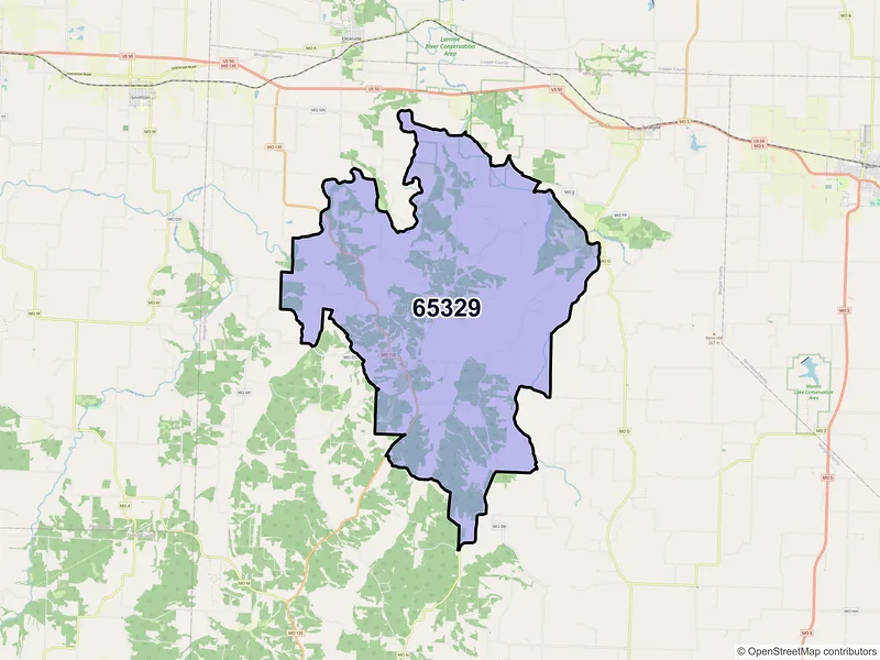 Map of ZIP Code 65329 — Florence, MO