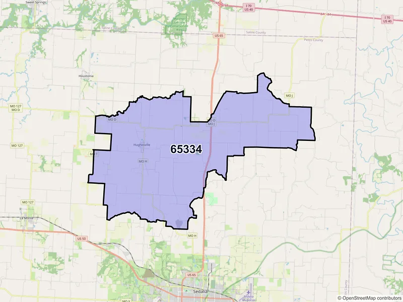 Map of ZIP Code 65334 — Hughesville, MO