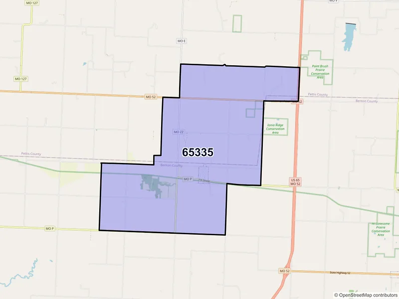 Map of ZIP Code 65335 — Ionia, MO