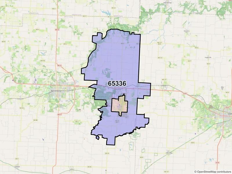 Map of ZIP Code 65336 — Knob Noster, MO