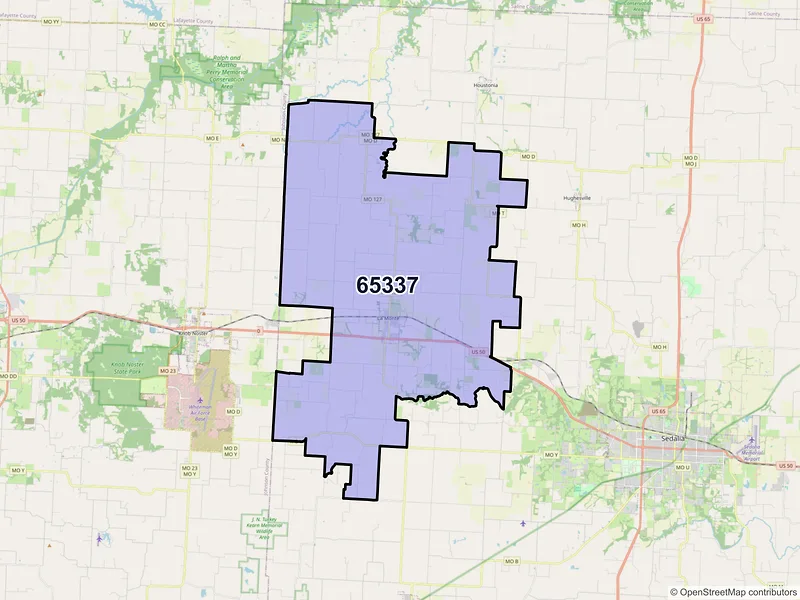 Map of La Monte, Missouri and ZIP codes