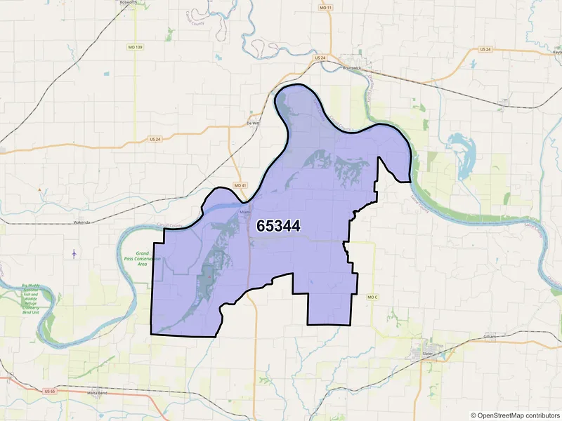 Map of ZIP Code 65344 — Miami, MO