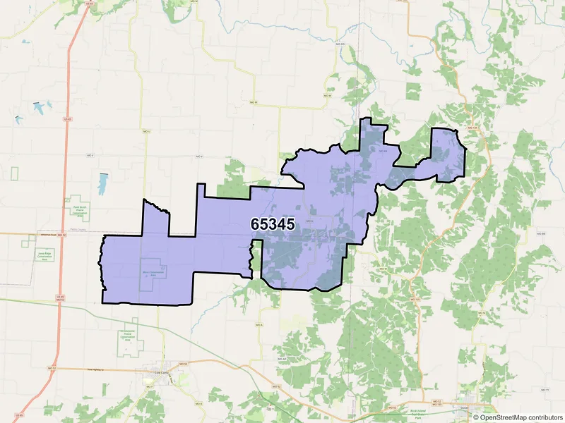 Map of ZIP Code 65345 — Mora, MO