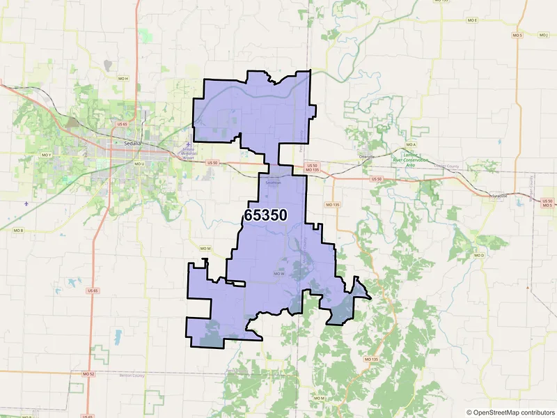 Map of ZIP Code 65350 — Smithton, MO