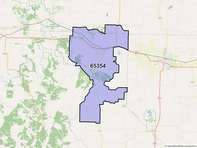 Map of ZIP Code 65354 — Syracuse, MO