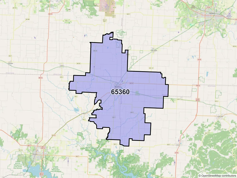 Map of ZIP Code 65360 — Windsor, MO