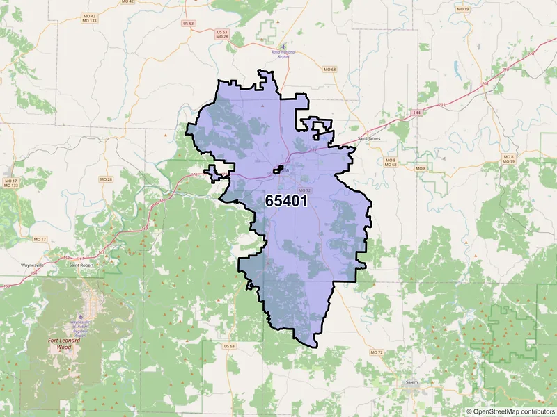 Map of ZIP Code 65401 — Rolla, MO