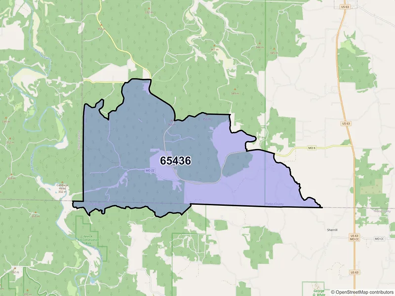 Map of ZIP Code 65436 — Beulah, MO