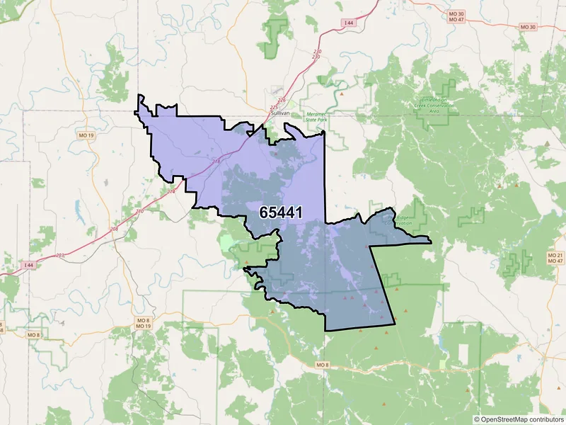 Map of ZIP Code 65441 — Bourbon, MO
