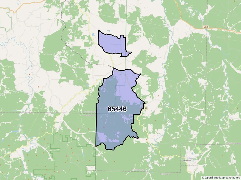Map of ZIP Code 65446 — Cherryville, MO