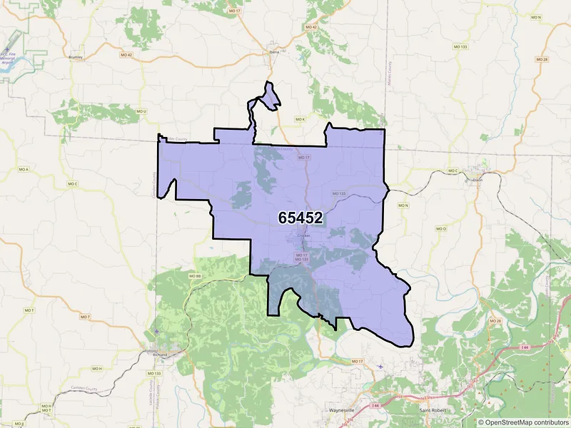 Map of ZIP Code 65452 — Crocker, MO
