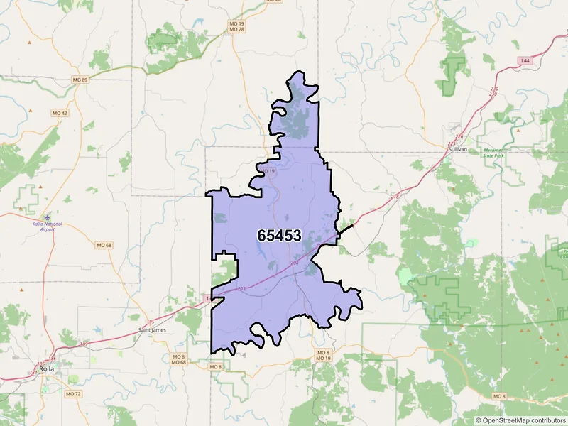 Map of Cuba, Missouri and ZIP codes