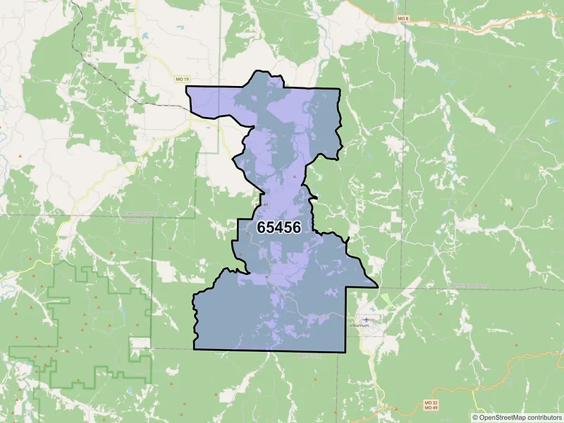 Map of ZIP Code 65456 — Davisville, MO