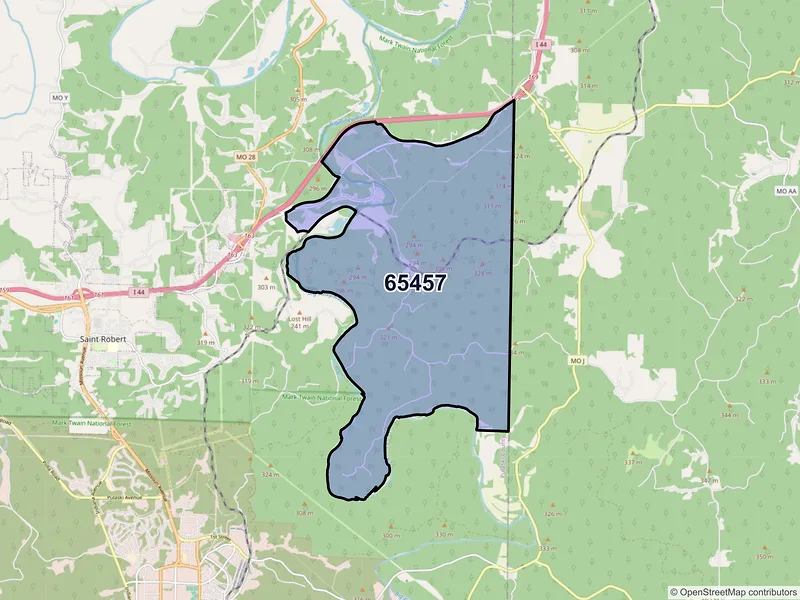 Map of ZIP Code 65457 — Devils Elbow, MO