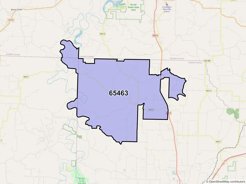 Map of ZIP Code 65463 — Eldridge, MO