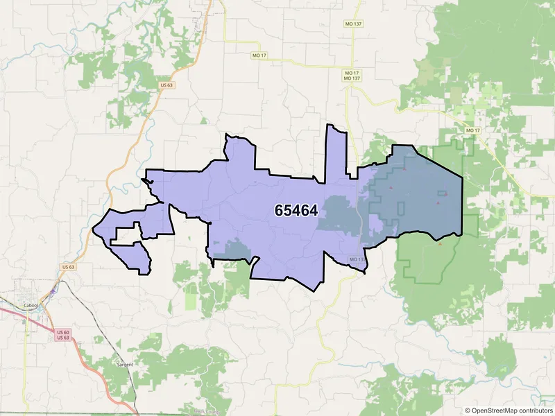 Map of ZIP Code 65464 — Elk Creek, MO