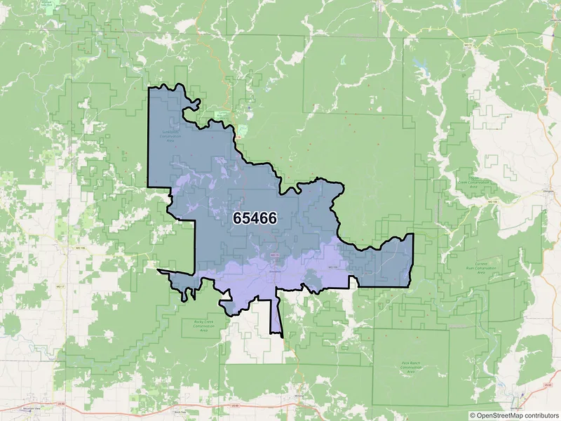 Map of Eminence, Missouri and ZIP codes
