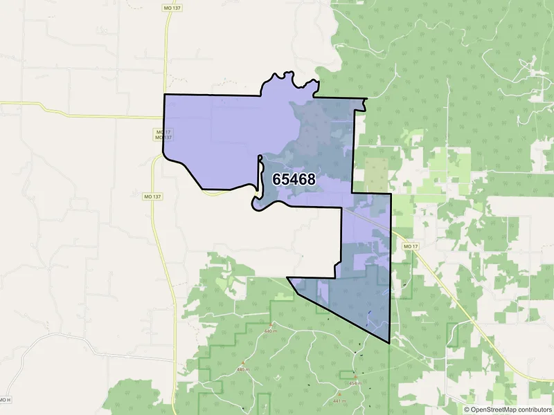 Map of ZIP Code 65468 — Eunice, MO