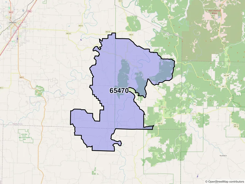 Map of ZIP Code 65470 — Falcon, MO