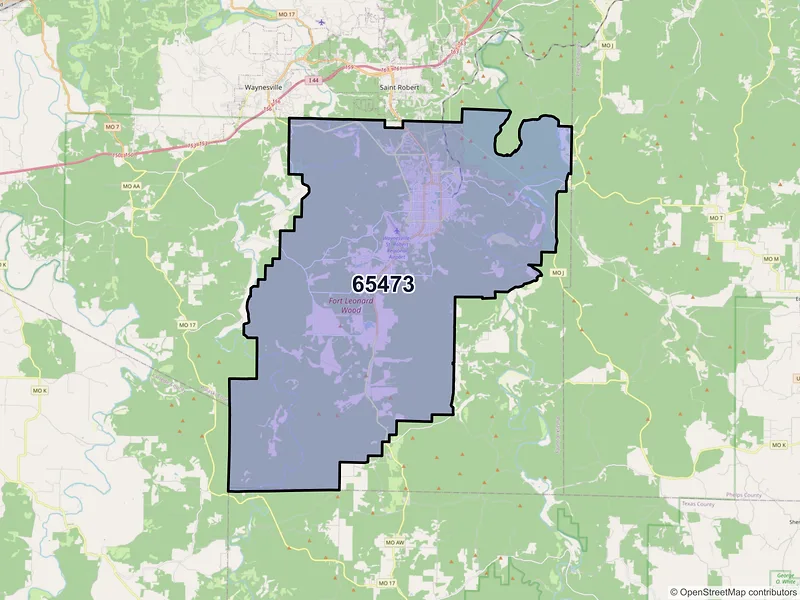 Map of Fort Leonard Wood, Missouri and ZIP codes