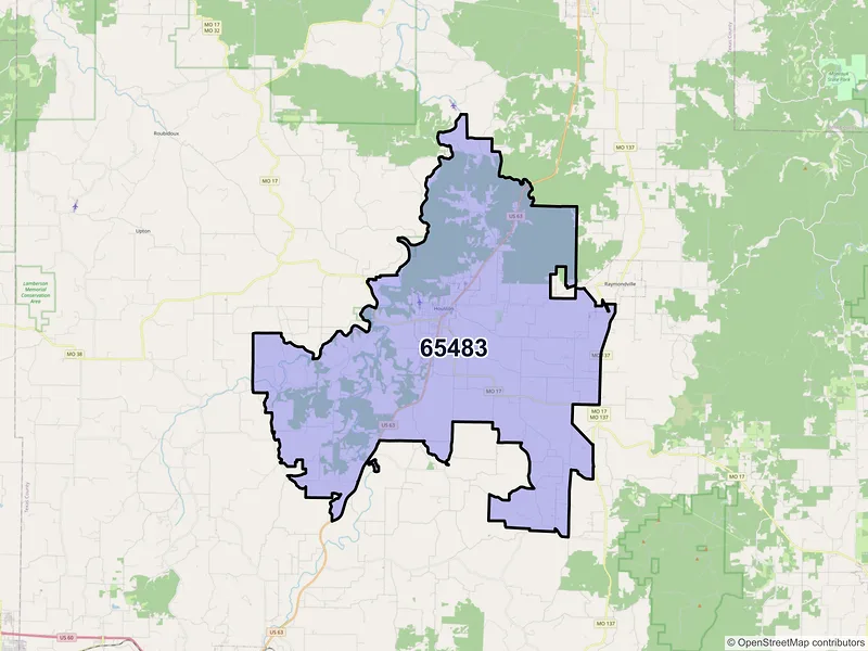 Map of ZIP Code 65483 — Houston, MO