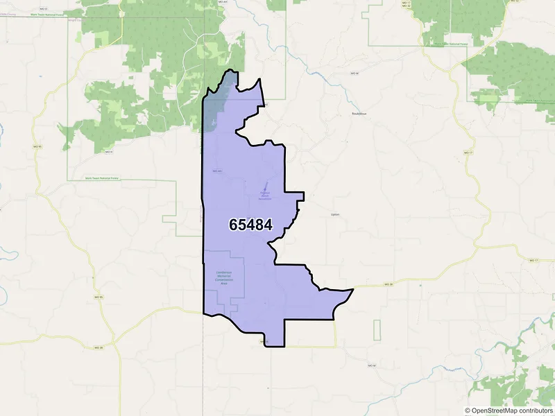 Map of ZIP Code 65484 — Huggins, MO