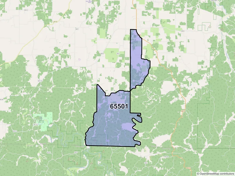 Map of ZIP Code 65501 — Jadwin, MO