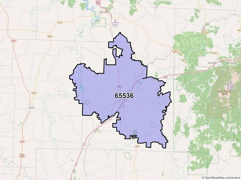 Map of ZIP Code 65536 — Lebanon, MO