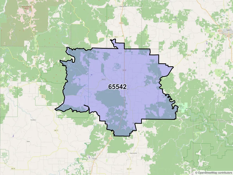 Map of Licking, Missouri and ZIP codes