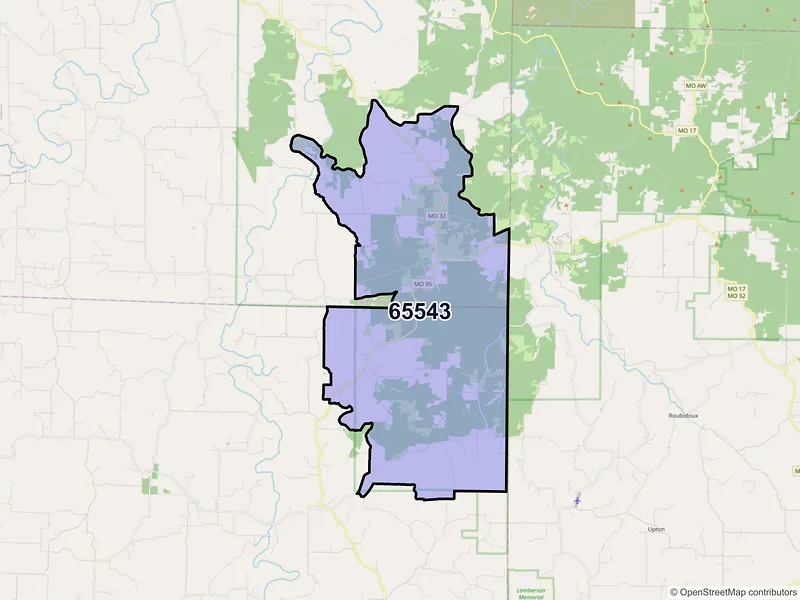 Map of ZIP Code 65543 — Lynchburg, MO