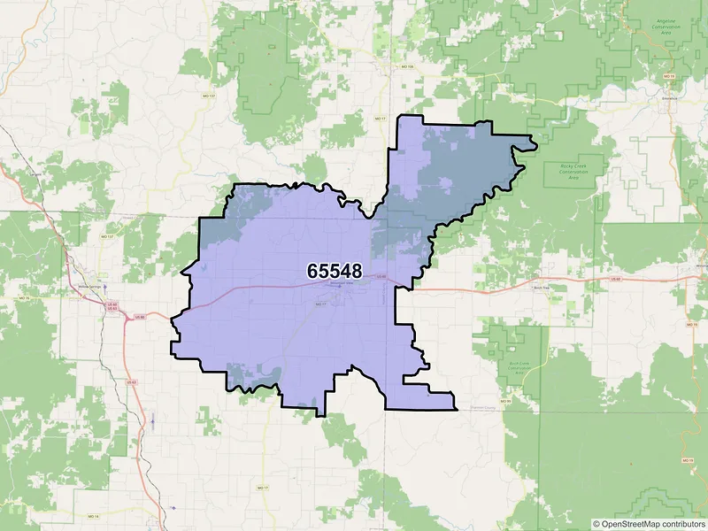 Map of ZIP Code 65548 — Mountain View, MO