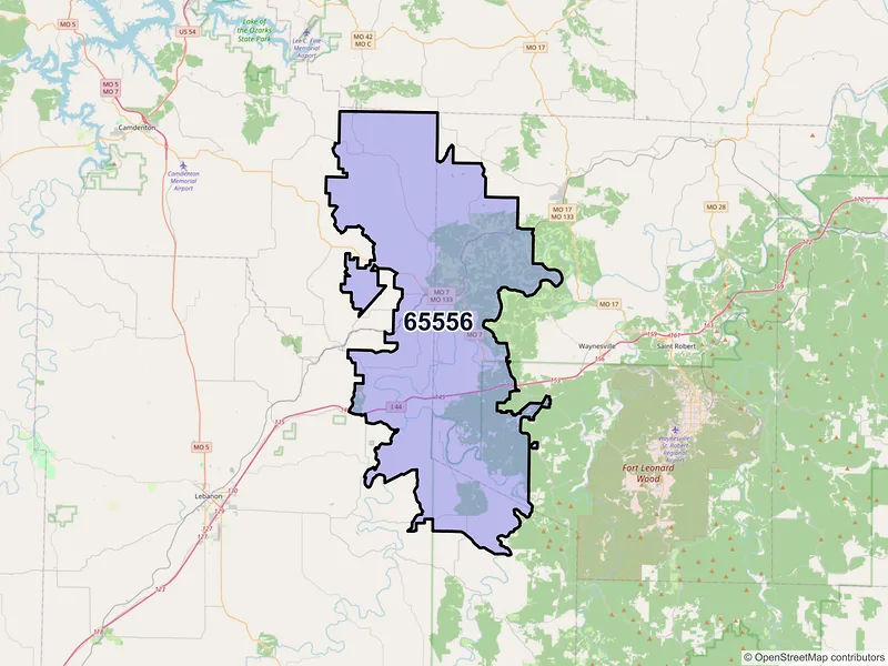 Map of Richland, Missouri and ZIP codes