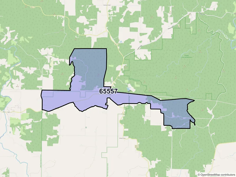 Map of ZIP Code 65557 — Roby, MO