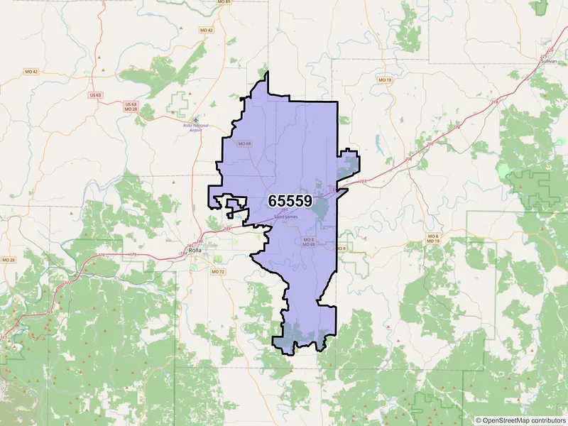 Map of ZIP Code 65559 — Saint James, MO