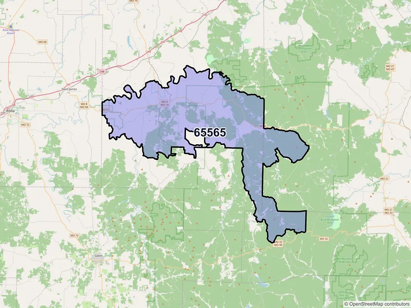 Map of Steelville, Missouri and ZIP codes