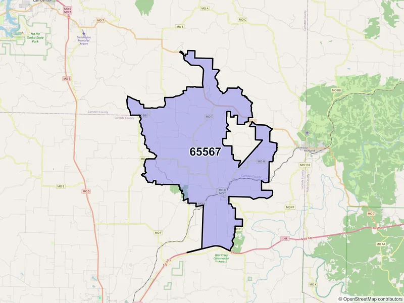 Map of Stoutland, Missouri and ZIP codes