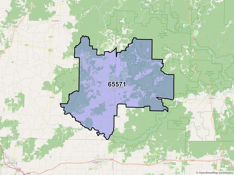 Map of Summersville, Missouri and ZIP codes