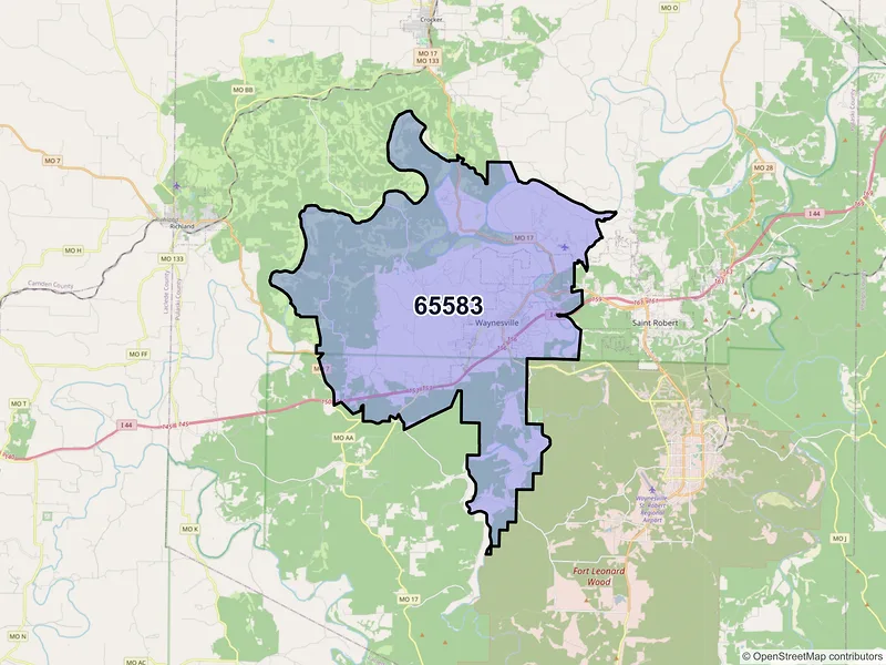 Map of ZIP Code 65583 — Waynesville, MO