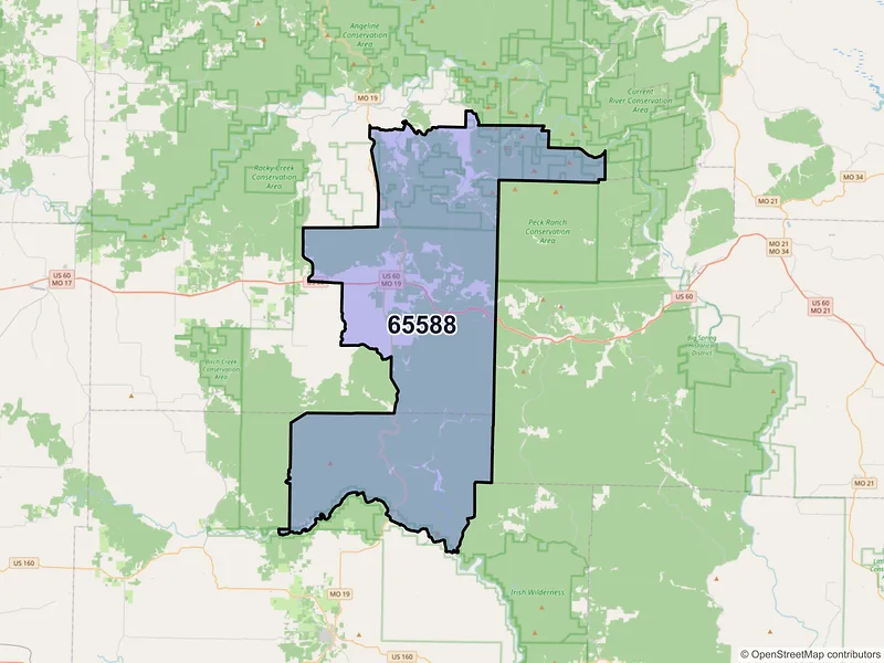 Map of ZIP Code 65588 — Winona, MO