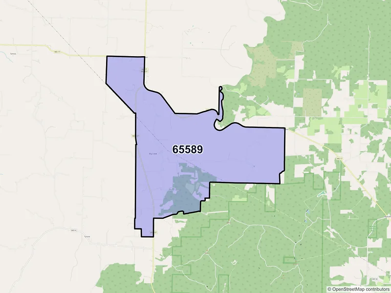 Map of ZIP Code 65589 — Yukon, MO