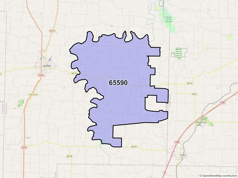 Map of ZIP Code 65590 — Long Lane, MO