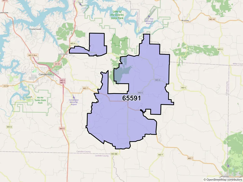 Map of ZIP Code 65591 — Montreal, MO
