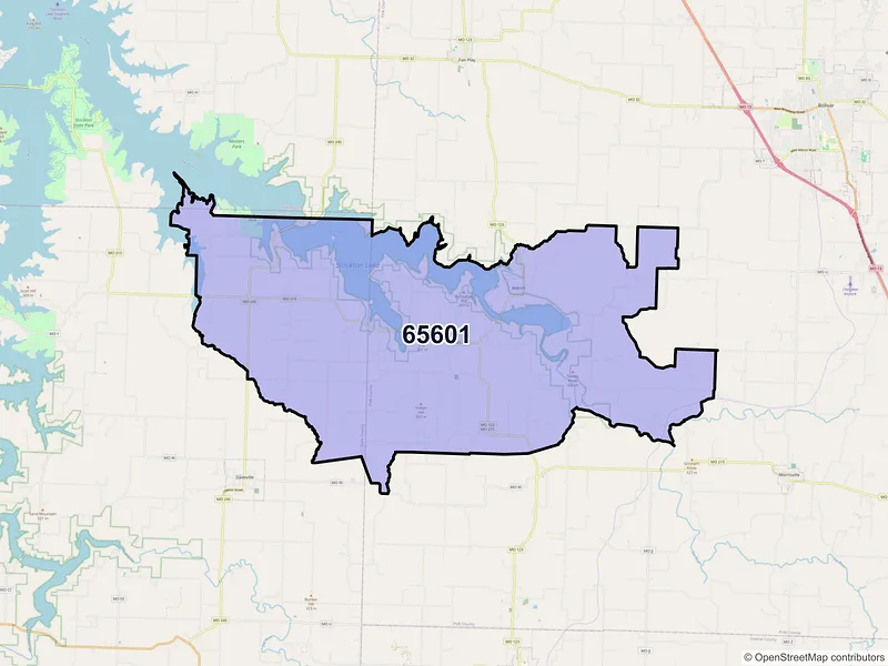 Map of ZIP Code 65601 — Aldrich, MO